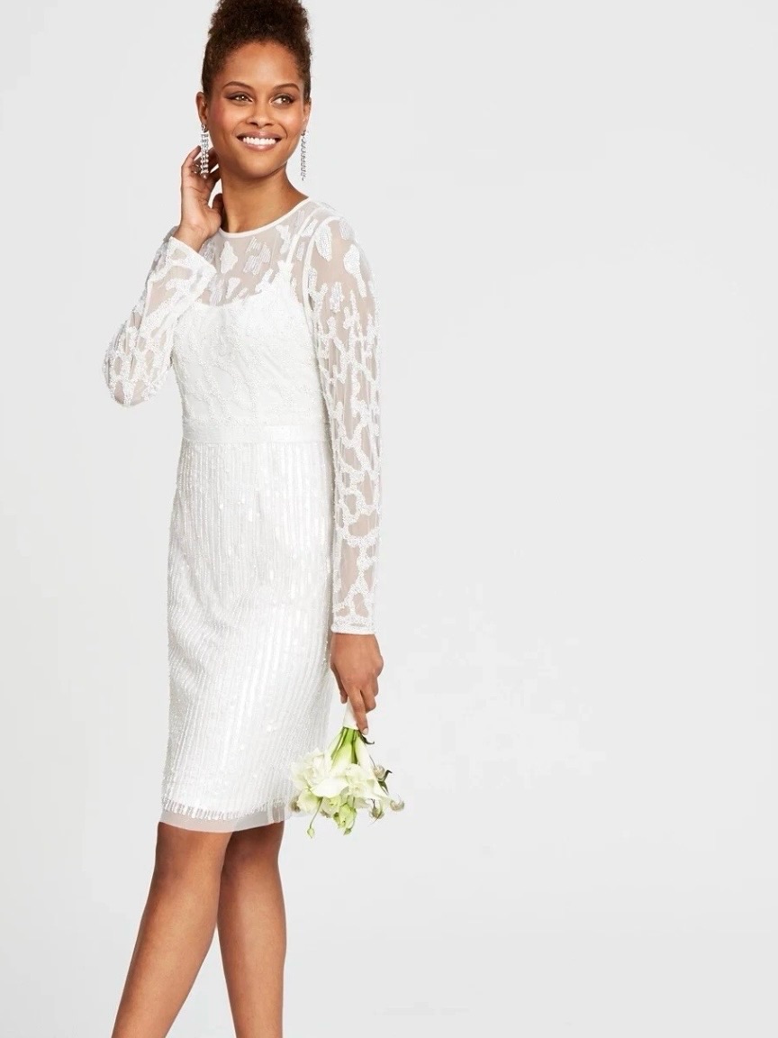 Ivory Adrianna Papell Beaded Illusion Sheath Dress